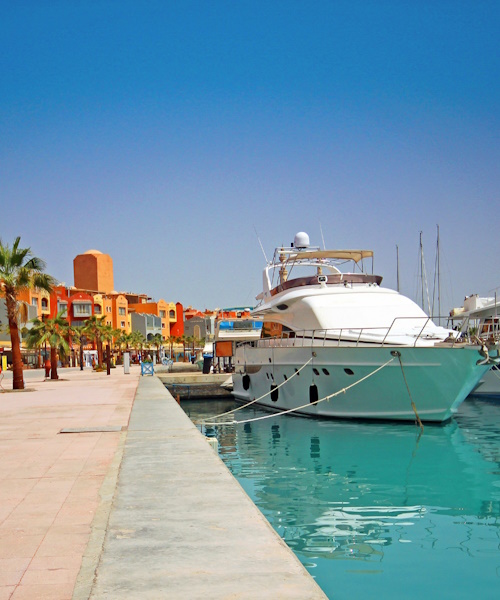 A photo of a boat in a marina