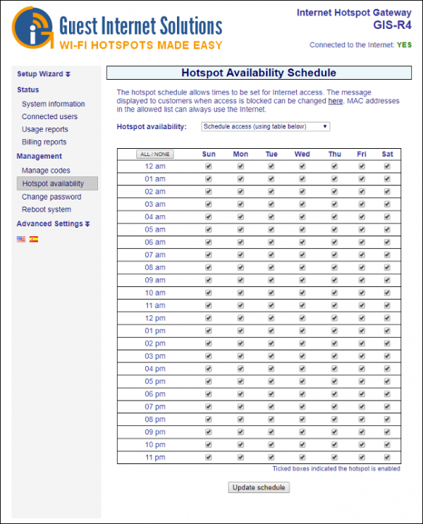 Select hotspot availability